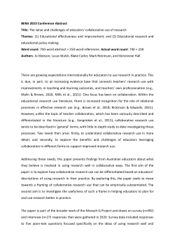 British Educational Research Association Annual Conference 2023 - "The value and challenges of educators' collaborative use of research"