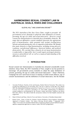Harmonising Sexual Consent Law in Australia: Goals, Risks and Challenges