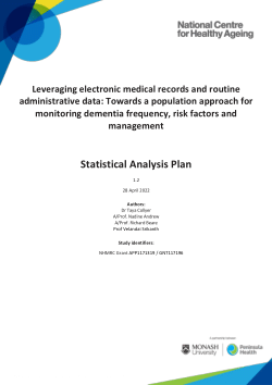 Statistical Analysis Plan: Towards a population approach for monitoring dementia frequency, risk factors and management, leveraging electronic medical records and routine administrative data