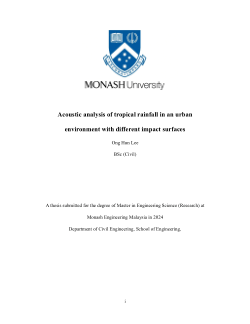 Acoustic analysis of tropical rainfall in an urban environment with different impact surfaces