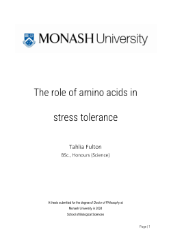 The role of amino acids in stress tolerance