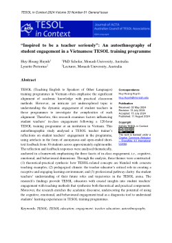 "Inspired to be a teacher seriously": An autoethnography of student engagement in a Vietnamese TESOL training programme