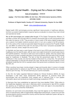 <b>Digital Health - Crying out for a focus on Value</b>