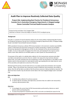 Audit Plan to Improve Routinely Collected Data QualityImplementing Best Practice for Peripheral Intravenous Cannula Use in Australian Emergency Departments: A Stepped-wedge Cluster Controlled Trial