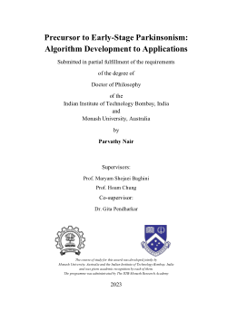 Precursor to Early-Stage Parkinsonism: Algorithm Development to Applications