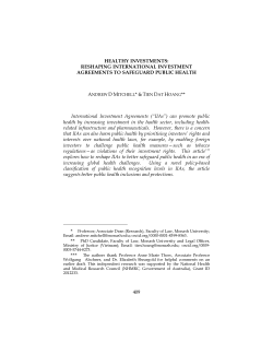 Andrew D Mitchell & Tien Dat Hoang, ‘Healthy Investments: Reshaping International Investment Agreements to Safeguard Public Health’ (2024) 46 <i>University of Pennsylvania Journal of International Law</i> 409-475
