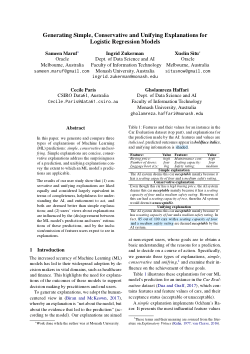 Generating Simple, Conservative and Unifying Explanations for Logistic Regression Models