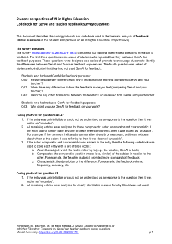 Student perspectives of AI in Higher Education: Codebook for GenAI and teacher feedback survey questions