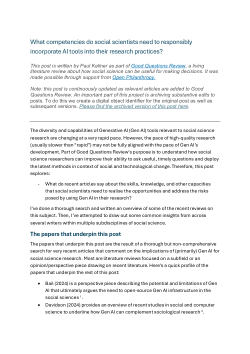 <b>What competencies do social scientists need to responsibly incorporate AI tools into their research practices?</b> - Good Questions Review - Post 8