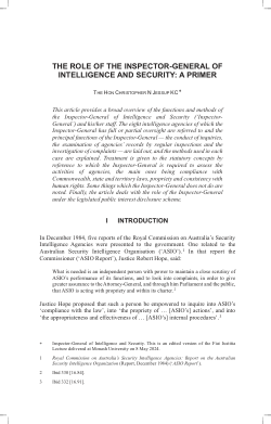 The Role of the Inspector-General of Intelligence and Security: A Primer