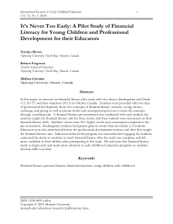 <b>It’s Never Too Early: A Pilot Study of Financial Literacy for Young Children and Professional Development for their Educators</b>