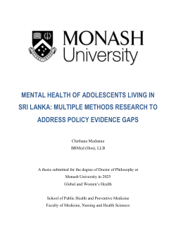 Mental Health of Adolescents Living in Sri Lanka: Multiple Methods Research to Address Policy Evidence Gaps