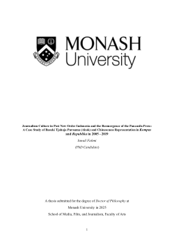 The Development of Journalism Culture in Indonesia post-New Order era and the Reemergence of the Pancasila Press: A Case Study of Basuki Tjahaja Purnama (Ahok) and Chineseness Representation in Kompas and Republika in 2005 - 2019