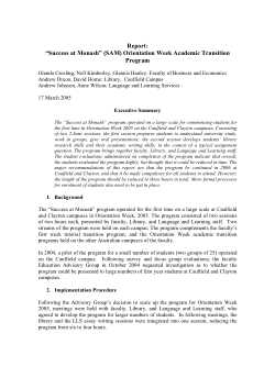 Report: "Success at Monash" (SAM) Orientation Week Academic Transition Program