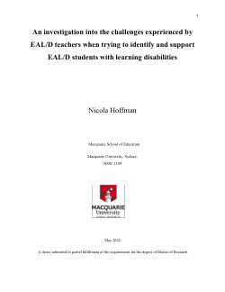 An investigation into the challenges experienced by EAL/D teachers when trying to identify and support EAL/D students with learning disabilities