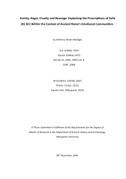 Enmity, Anger, Cruelty and Revenge: Explaining the Proscriptions of Sulla (81 BC) within the Context of Ancient Rome’s Emotional Communities.
