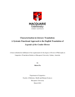 Characterisation in literary translation: a systemic functional approach to the English translation of <i>Legends of the Condor Heroes</i>