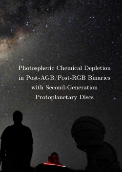 Photospheric chemical depletion in post-AGB/post-RGB binaries with second-generation protoplanetary discs