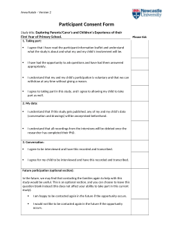 Exploring Parents/Carer's and Children’s Experience of their First Year of Primary School - Participant documents