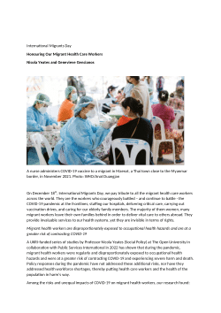 Honouring Our Migrant Health Care Workers