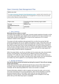 Evaluating the OU vegan student experience