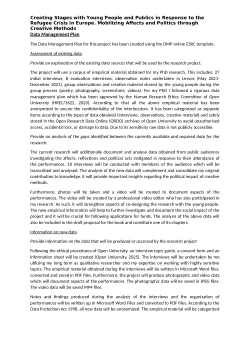 Data Management Plan for project "Creating Stages with Young People and Publics in Response to the Refugee Crisis in Europe. Mobilizing Affects and Politics through Creative Methods"