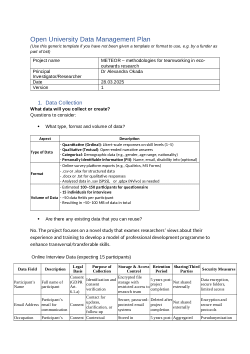Data management plan: METEOR – methodologies for teamworking in eco-outwards research
