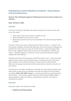 Modelling Socio-technical Resilience in Software - Plenary Session: Overview and Summary