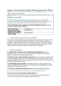 Data Management Plan for project "Reading Schools Programme Evaluation"
