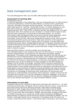 Data Management Plan for ESRC project "Young children’s embodied engagement with storyworlds: Attuning to movement and affect while playing with stories as an inclusive reading practice."