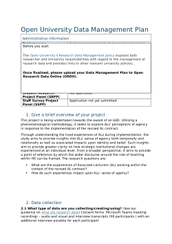 Data Management plan for a phenomenological study to explore Associate Lecturers’ (AL) sense of agency in response to the implementation of the revised AL contract.