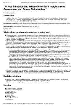"Whose Influence and Whose Priorities? Insights from Government and Donor Stakeholders"