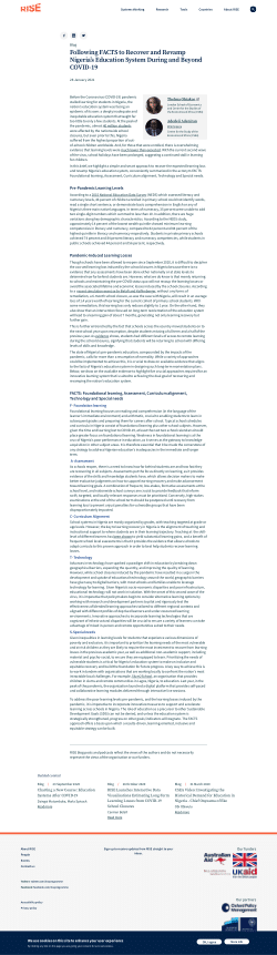 Following FACTS to Recover and Revamp Nigeria's Education System During and Beyond COVID-19