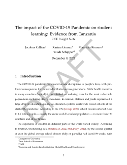 The impact of the COVID-19 Pandemic on student learning: Evidence from Tanzania