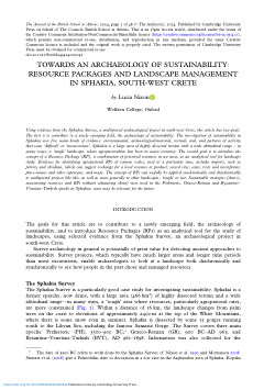 2024. L. Nixon, 'Towards an archaeology of sustainability: resource packages and landscape management in Sphakia, South-West Crete', The Annual of the British School at Athens 119: 435-482