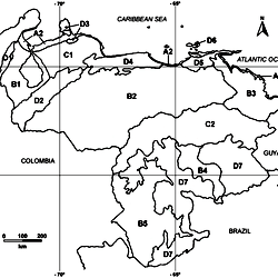 Physiographical subregions of Venezuela, according to Huber [5], [6].