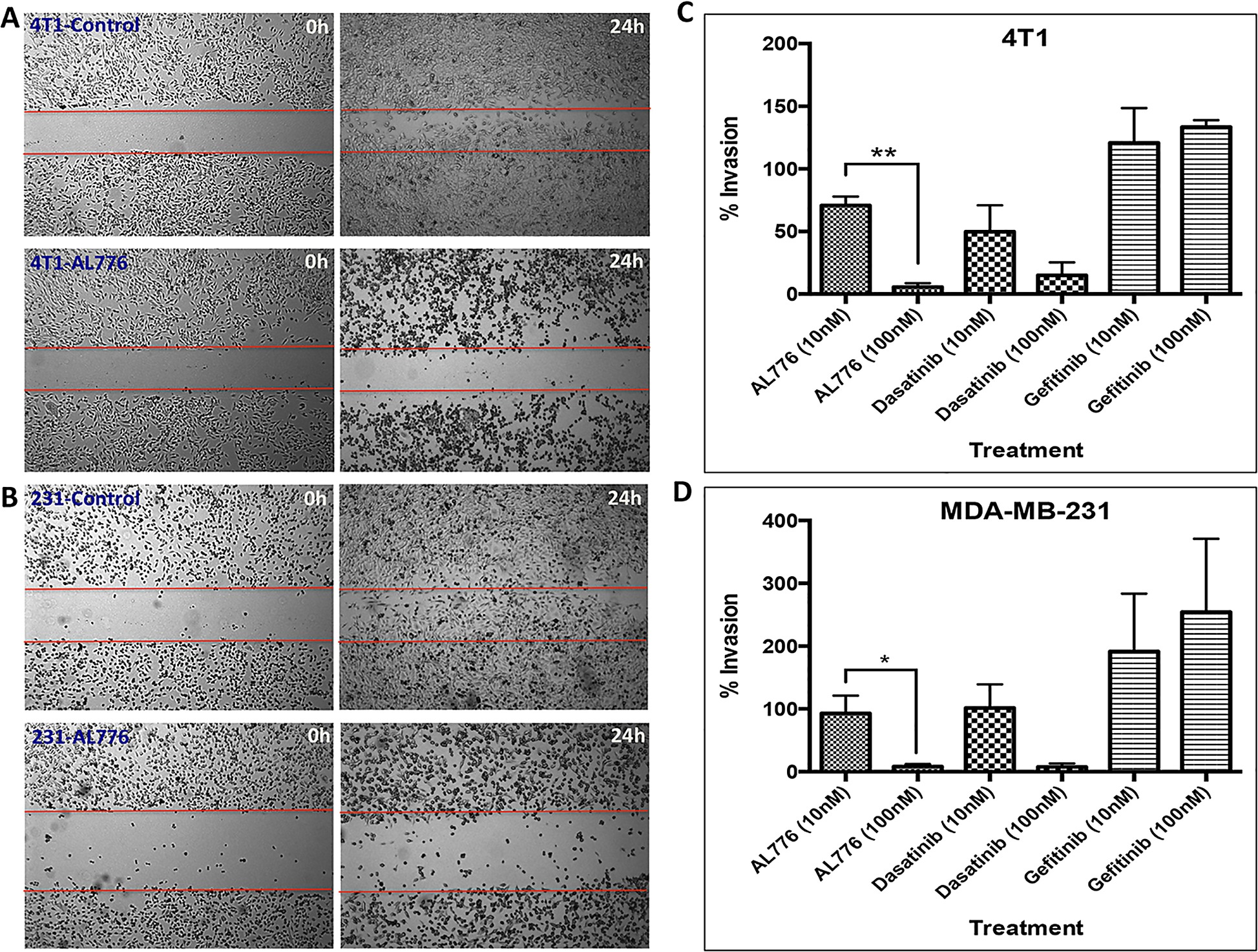 Anti Motility And Anti Invasive Properties Of Al776 In 4t1 Mouse Mammary Tumour And Mda Mb 231 Triple Negative Breast Cancer Cell Lines