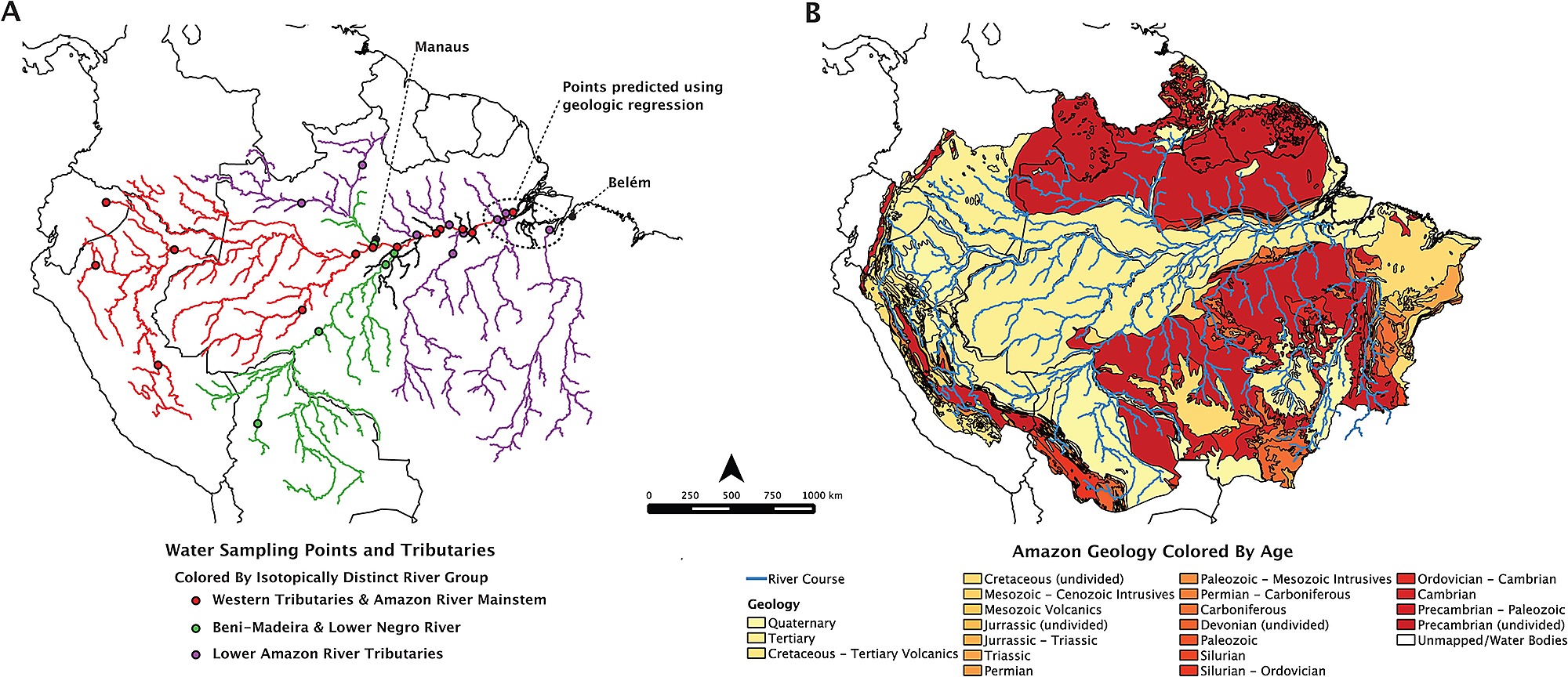 Water Sampling Points And Geology Of The Amazon River Basin