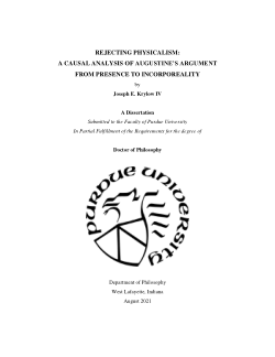 REJECTING PHYSICALISM: A CAUSAL ANALYSIS OF AUGUSTINE’S ARGUMENT FROM PRESENCE TO INCORPOREALITY
