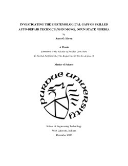 <b>INVESTIGATING THE EPISTEMOLOGICAL GAPS OF SKILLED AUTO-REPAIR TECHNICIANS IN MOWE, OGUN STATE NIGERIA.</b>
