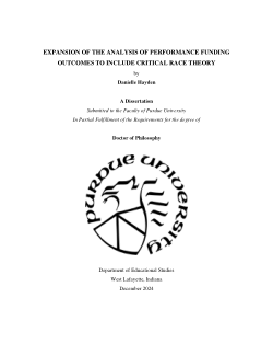 <b>EXPANSION OF THE ANALYSIS OF PERFORMANCE FUNDING OUTCOMES TO INCLUDE CRITICAL RACE THEORY</b>