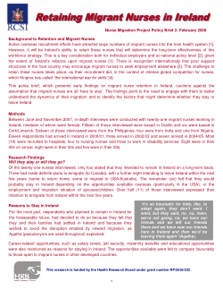 Retaining Migrant Nurses in Ireland. Nurse Migration Project Policy Brief 2