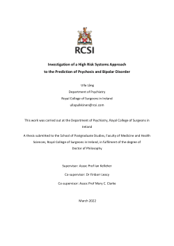 Investigation of a High Risk Systems Approach to the Prediction of Psychosis and Bipolar Disorder