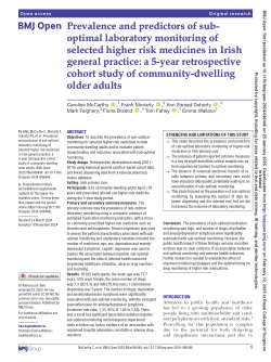 Prevalence and predictors of sub-optimal laboratory monitoring of selected higher risk medicines in Irish general practice: a 5-year retrospective cohort study of community-dwelling older adults