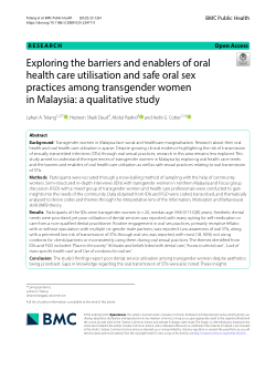 Exploring the barriers and enablers of oral health care utilisation and safe oral sex practices among transgender women in Malaysia: a qualitative study