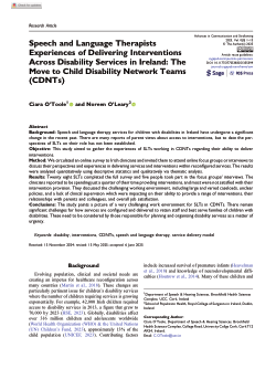 Speech and language therapists experiences of delivering interventions across disability services in Ireland: the move to Child Disability Network Teams (CDNTS)