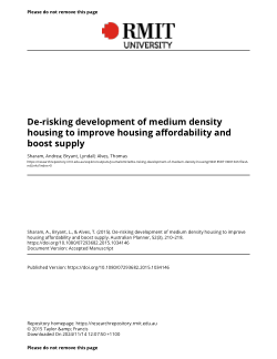 De-risking development of medium density housing to improve housing affordability and boost supply