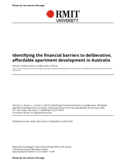 Identifying the financial barriers to deliberative, affordable apartment development in Australia