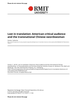 Lost in translation: American critical audience and the transnational Chinese swordswoman