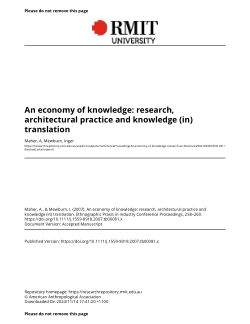 An economy of knowledge: research, architectural practice and knowledge (in) translation